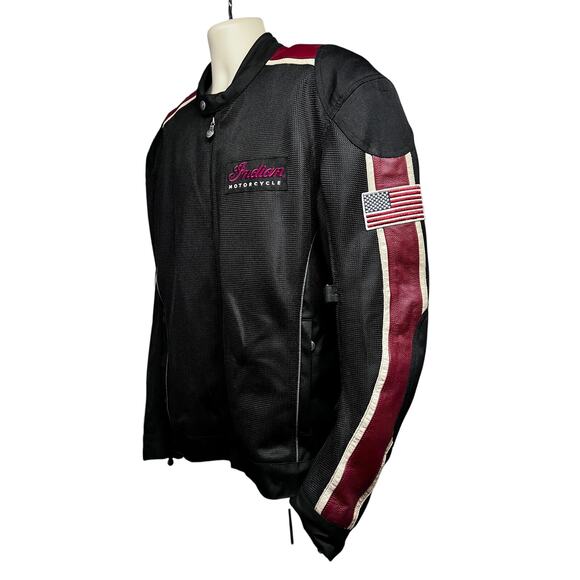 Indian Motorcycle Black Leather Armor Mesh Biker Riding Zip Up Jacket 2XL - Picture 4 of 12